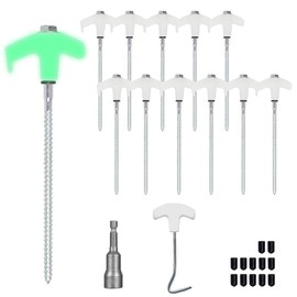 HuaMuDM 12 x Tent Pegs, Heavy Tent Pegs, Rock Ground Pegs, Ground Anchor, Steel Pegs with Thread and Rope Holder, Galvanised Pegs Camping, Sturdy Ground Anchors for Camping (A)