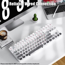 TISHLED Aesthetic Typewriter Style Mechanical Gaming Keyboard White LED Backlit Silent Linear Red Switches TKL 87-Key Anti-Ghosting Steampunk Round Keycaps Ergonomic Design Wired USB, Gradient Blush