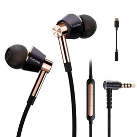 1MORE Triple Driver Earphones, Wired with Type-C Adapter Included, 3.5mm In-Ear Headphones with Mic and High Resolution with Remote Control (Gold)