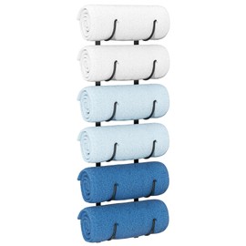 Bathroom Rolled Towel Rack: 6-Tier Wall Mounted Towel Storage Holder, Hanging Organizer for Towels, Blankets, Large Bath Sheets, Space Saving in RV, Closet, Toilet, Cabinet, Black