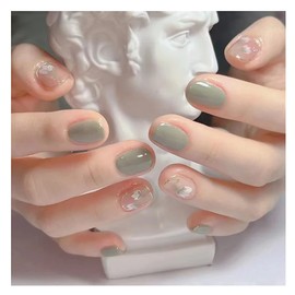 Domiya LK-13244 3D Nail Tips, Pack of 24, Short, Very Short, Popular, Artificial Nails, False Nails, Cute, Round Tips, Fashion, Wedding, Bride Nails