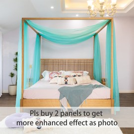 Linentalks Turquoise Canopy Bed Curtains for Queen & Full Bed, Tiffany Blue Canopy Bed Scarf, Sheer Valance Drapery Over Bed, Four Poster Bed Canopy Drapes, Canopy Scarf 1 PC Canopy Curtains 52X228”