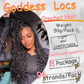 Beverlee 24 Inch Goddess Locs Crochet Hair 8 Pcak Boho Faux Locs Boho Goddess Locs Crochet Locs Pre Looped Soft Hippie Locs Synthetic Bohemian Curly Crochet Locs Hair for Black Women 1B#