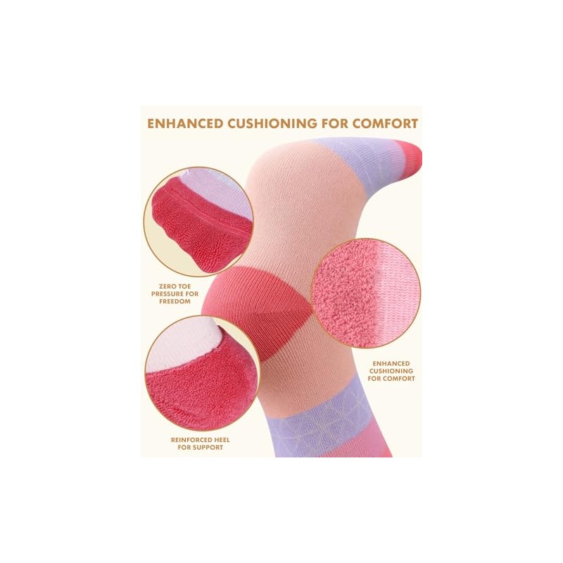 Cotton Compression Socks for Women - 15-20mmHg Cushioned Sole, Soft