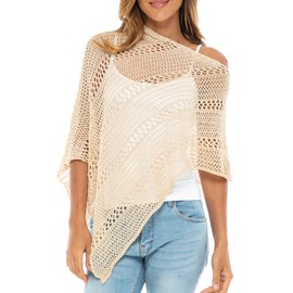 Back From Bali Womens 100% Cotton Knit Poncho Sweater Lightweight Artisan Latte Brown Summer Shrug Shawl