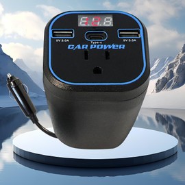 FAMIDGE 200W Car Power Inverter, Car Inverter 12v to 110v, Car Outlet Adapter with Dual USB and Type-C, Car Outlet Adapter for Plug Outlet, Laptop, Black