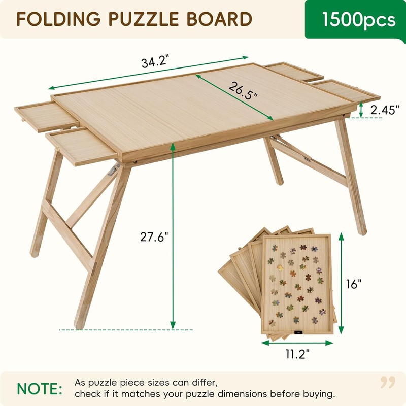 TEAKMAMA 27.6" H Tall 1500 Piece Puzzle Table with Legs,