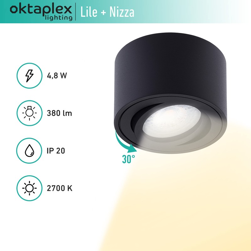 Oktaplex Lile Surface-Mounted Spotlights Black with LED Module 4.8 W
