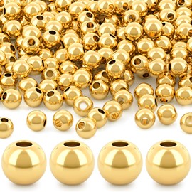 BEIQIYA 150pcs Gold Spacer Beads for Jewelry Making, 4mm Round Metal Beads with Hole, Seamless Smooth Filled Ball Bead for Bracelet Necklace Earring DIY Crafts