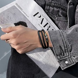 Leather Bracelet for Son Grandson, Multi Layers Stacking Leather Bracelets for Teen Boys for Birthday Christmas Thanksgiving Day Jewelry Gifts (To my son)