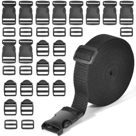 XHTXHT 25 mm Nylon Webbing Set 5 m Heavy Duty Backpack Straps with 30 Buckles and Clasps for DIY Camping Suitcase Dog Harness