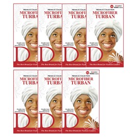 DONNA Premium Collection Microfiber Turban | White Quick-Dry Hair Wrap with Gathered Front | Easy Cover-Up, 7PC