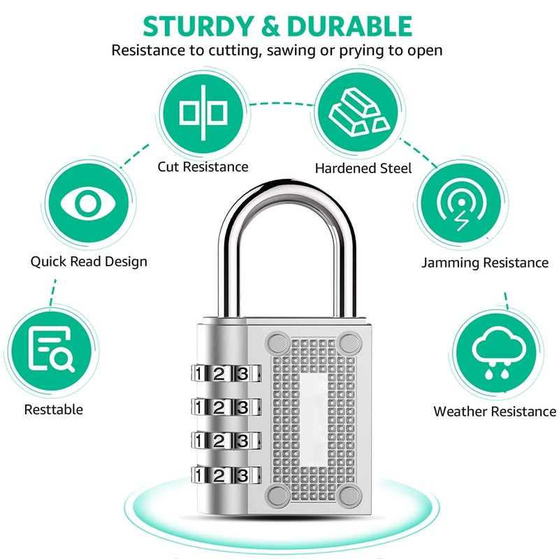 BeskooHome 2 Pack Combination Padlocks, Resettable 4-Digit Gym Locker Padlocks,