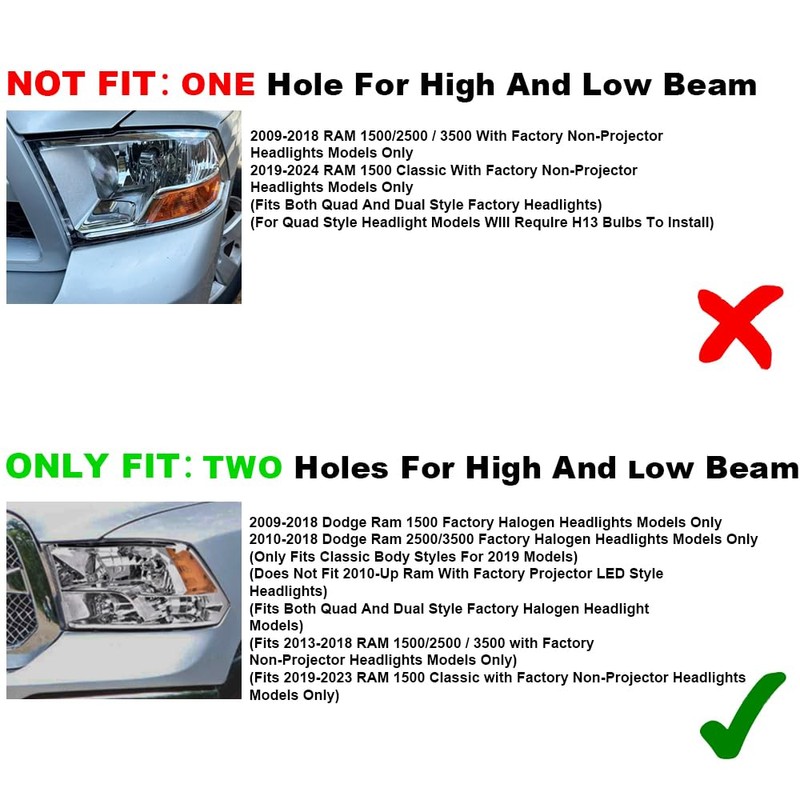 GRAND ORANGE Headlights Assembly Compatible with 2009-2012 Dodge Ram 1500
