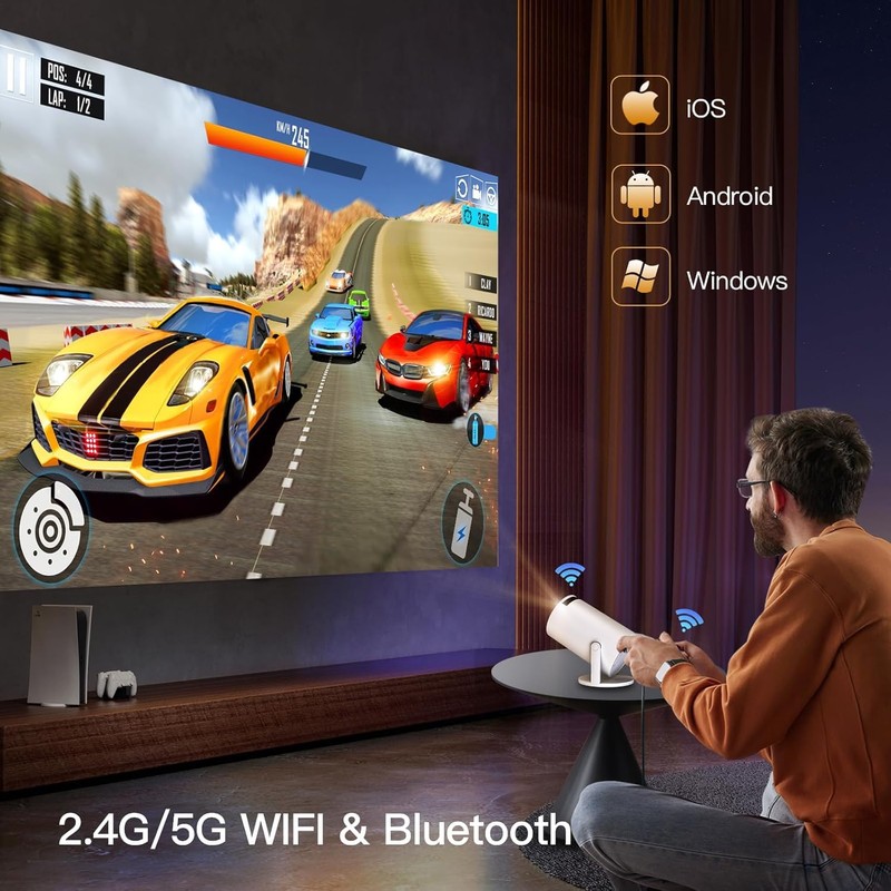 [Built-in Apps] Mini Projector with WIFI 6 and Bluetooth, 4K