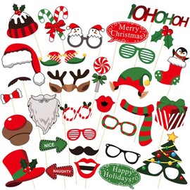 32 Pcs Christmas Photo Booth Props Kit, Christmas Selfie Prop DIY Christmas Photography Props Decorations, Christmas Party Props, for Christmas Theme Party Favors for Adults Kids