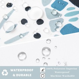 Ecoehoe 71" W x74 H Hotel Grade Fabric Hook Free Shower Curtain with Replacement Magnets Liner White&Blue Boho Style –100% Waterproof Machine Washable Top See Through Mesh Window Standard Size