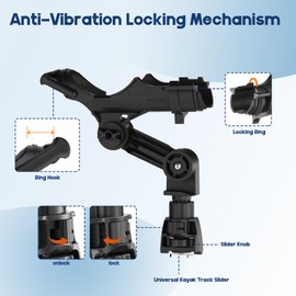 RHB03 Power Lock Kayak Fishing Rod Holder with T-Shaped Screw and Extender Kit, 360 Degree Adjustable Fishing Rod Holder Mounted on The Kayak Track System.(2PACK)
