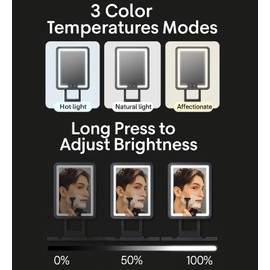 Shower Mirror Fogless for Shaving with Light - Heated Anti Fog Bathroom Mirror Razor Holder Recharegable 5000mAh Battery 3 Colors Dimmable Stepless Adhesive Wall Mount Shower Accessories Gift for Men