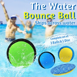 Audasi Water Bouncing Balls, 4Pcs Skipping Water Balls and Disc Set Soft Quick-drying Water Jumping Ball with Disc Grip Bounce Balls Summer Swim Toys for Beach Swimming Pool River Lake