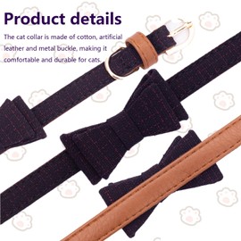 2PCS Cat Collar Bowtie,Kitten Collars with Stylish Plaid Patterns,English Style Leather Cat Collar with Adjustable Length from 8-11in (Red/Purple Blue)