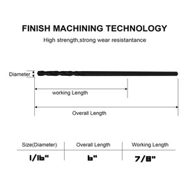 1/16 Inch x 6 Inch Aircraft Drill Bit (Professional Grade 6 Pack) Extra Long Black Oxide Cobalt Extension Bit - Perfect for Drilling into Sheet Metal, Stainless, Aluminum, Wood, & Copper