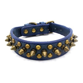 haoyueer Spiked Studded Dog Collar, Adjustable Pu Leather Puppy Collar for Small Medium Dogs Bulldog Pitbull Mastiff Poodle Boxer (S, Blue)