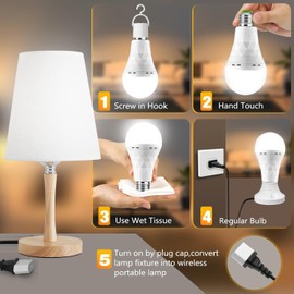 TFOI Rechargeable Emergency LED Light Bulbs, Light Up to 28 hrs, Battery Operated Light Bulb, Self-Charging Light Bulb 1500mAh Battery Backup Light Bulbs for Home Power Failure (E26 2 Pk Daylight)