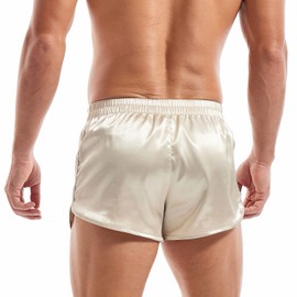 AMY COULEE Mens Satin Shorts Silk Boxers Sexy Split Side Lounge Shorts 3 Inch Pajama Bottoms (L, Champagne)