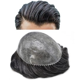 RESHE Toupee for Men Real Human Hair Replacemnet System Full Poly Toupee For Men PU Ingection Men Hairpieces Hair Unit For Thinning Hair Blonde Gray Hair Protesis Capilar Para Hombre