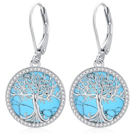 Tree of Life Necklace, Sterling Silver 925, Tree of Life Pendant Chain for Women, Tree of Life Jewellery, Gifts for Women, Girls, Mum, Sterling Silver, Turquoise