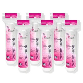 Swisspers Premium 100% Natural Cotton Rounds, Hypoallergenic, Reclosable Bags, 100-Count Bags, 6-Pack (600 Rounds Total)