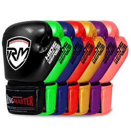 RingMaster Sports Kids Boxing Gloves Carbon Leather Training Sparring Punch Bag Mitt (Black, 8 oz)