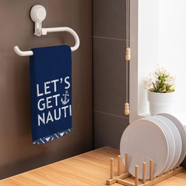 HIWX Nautical Coastal Beach House Let's Get Nauti Navy Blue Decorative Kitchen Towels and Dish Towels,Rustic Ocean Themed Anchor Hand Towels Tea Towel for Bathroom Kitchen Decor 16×24 Inches