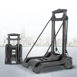 Small Folding Hand Truck Dolly Collapsible Cart with Wheels 80lbs Duty Wagaons Carts 2 Elastic Ropes Foldable Grocery Cart Moving Supplies Collapsible Utility Cart for Luggages Shopping Black