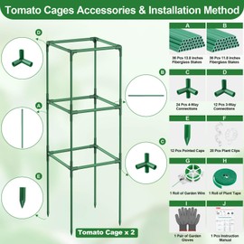 Lezmarket 2 Pack Tomato Cages for Garden, Tomato Trellis for Raised Garden Bed with Plant Clips and Twist Ties for Climbing Plants, 43 inches ﻿ ﻿
