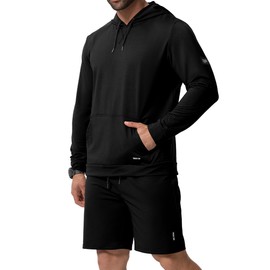 Men's Tracksuits Sweatsuits for Men Track Suits 2 piece Set Casual Hoodie Shorts Jogger Set Athletic Hooded Jogging Suit (BK L)