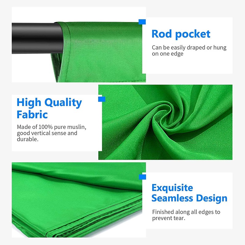 BOLLUMA 1.8x2.7m Green Screen Background Photography Backdrop, 100% Cotton Muslin