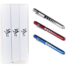Penlight Reusable Set of 3 (Silver Red Blue) Medical Aluminum LED Pen Light with Pupil Gauge (A2Z Brand)