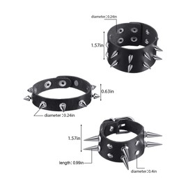 9 Pulseras con Tachuelas Punk con Remaches de Cuero Negro Brazalete Cruzado de Metal con Botón a Presión (Estilo Clásico)