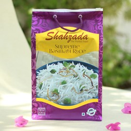 Shahzada Supreme Basmati Rice 10 Lbs – Extra Long Grain, Non-Sticky, Non GMO, Vegan, Gluten Free, No Cholesterol, Low Sodium, Zip-Lock Bag, Parboiled
