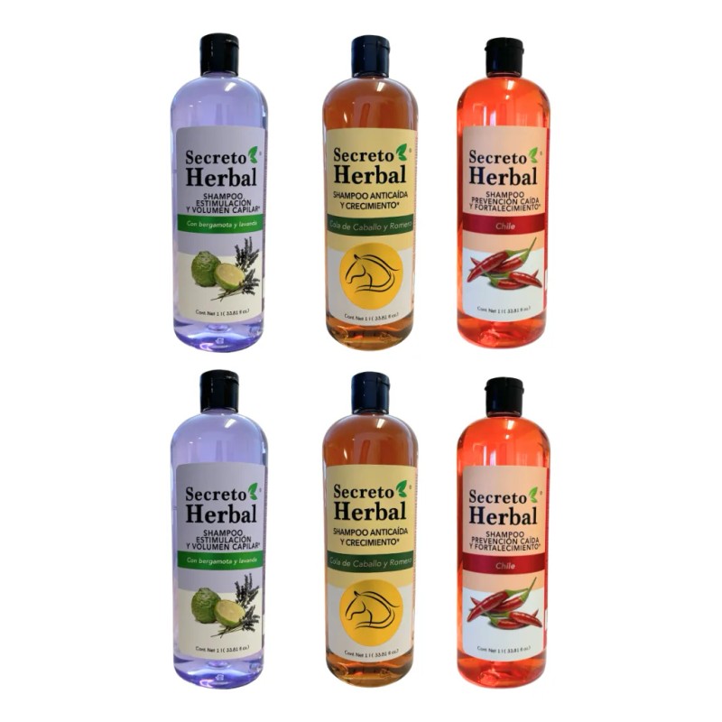 Caja 6pz Surtida Shampoo Secreto Herbal Romero Chile Bergamota