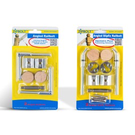 Zipbolt 11.560 Angled Railbolt — Angled Staircase Handrail to Newel Post Connector for Lower Connection Bundle with 13.960 Angled Slipfix Railbolt — Angled Handrail to Post Upper Connector
