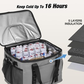 WARMOUNTS Insulated Cooler Bag 75 Cans, Soft Sided Portable Lunch Bag Coolers w/Zippered Top, Leak Proof PVC Interlayer, 5-Layer Insulation Large Ice Chest Bag for Travel, Camping, Beach, Picnic