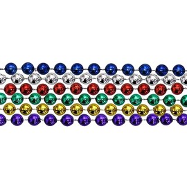 Mardi Gras Spot 6D336COL 33 Inch 07mm Round Metallic 6 Color Mardi Gras Beads - 6 Dozen (72 Necklaces)