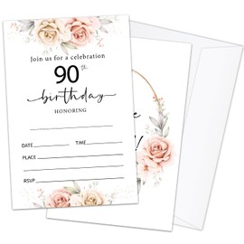 HQLOW 20PCS 90th Birthday Invitations for Women, Double-Sided Invitations with Envelopes, Party Invitation, Birthday Party Supplies -09