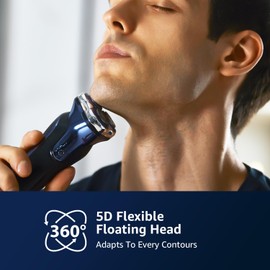 Electric Razor for Men, Electric Shaver for Men Face, Waterproof Wet Dry Rechargeable Shaver with Pop Up Trimmer, Deep Blue