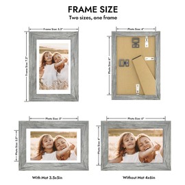 Hongkee 4x6 Picture Frame with Glass, Display Pictures 3.5x5 with Mat or 4 x 6 without Mat - Wall and Tabletop, 4 by 6 Photo Wooden Frames (Grey, 1 Pack)