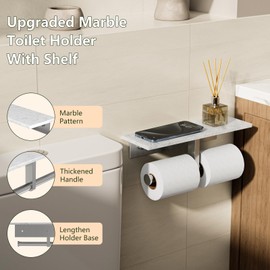 Evolvegoods Marble Toilet Paper Holder with Shelf,Doulble Bathroom Tissue Roll Holder,304 Stainless Steel Toilet Paper Holder Wall Mounted,Modern Tissue Holder for Bathroom Washroom,Brushed Nickel