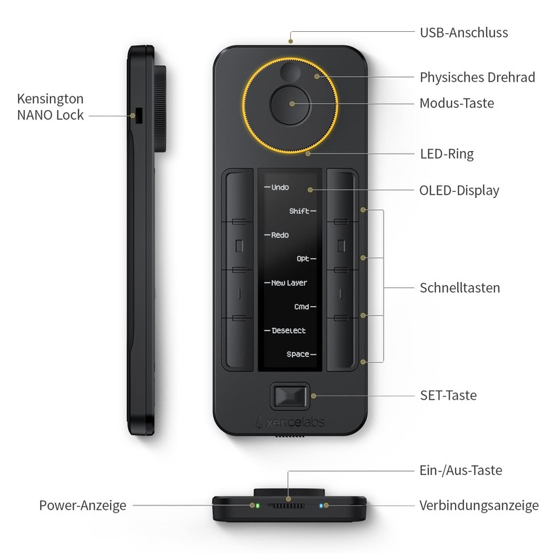 XENCELABS QuickKeys Remote Control with Display for Graphics Tablet, Drawing